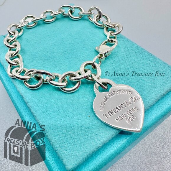 Return To Tiffany & Co. Silver 925 Blue Enamel RTT Heart 7.75" Bracelet (pouch) - Picture 4 of 5